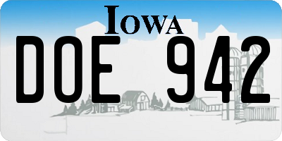IA license plate DOE942