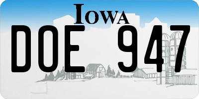 IA license plate DOE947