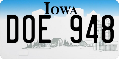 IA license plate DOE948