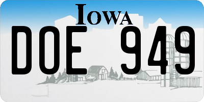 IA license plate DOE949