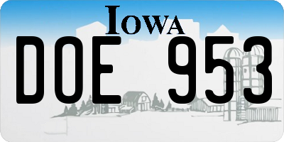 IA license plate DOE953