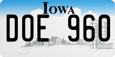 IA license plate DOE960