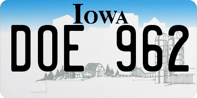 IA license plate DOE962