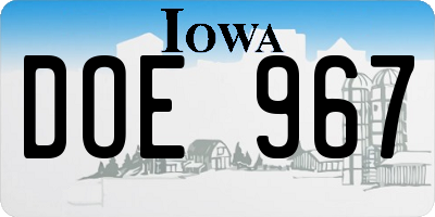 IA license plate DOE967