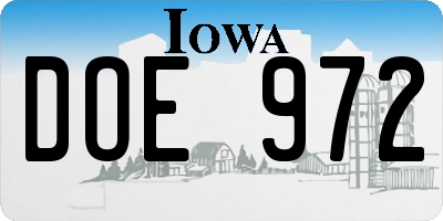 IA license plate DOE972