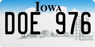 IA license plate DOE976