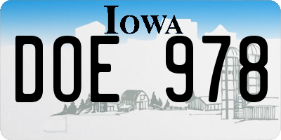 IA license plate DOE978