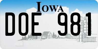 IA license plate DOE981