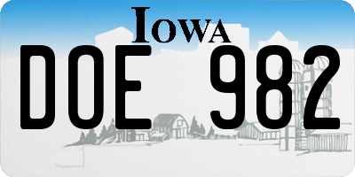 IA license plate DOE982