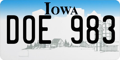 IA license plate DOE983