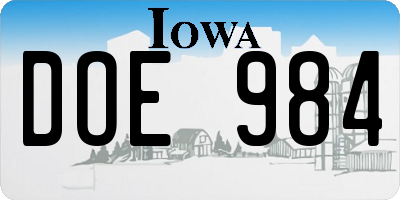 IA license plate DOE984