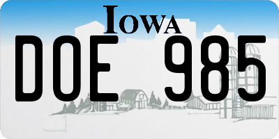 IA license plate DOE985