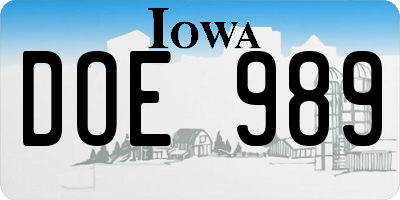 IA license plate DOE989