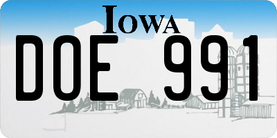 IA license plate DOE991