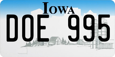 IA license plate DOE995