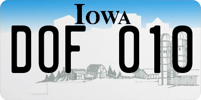 IA license plate DOF010