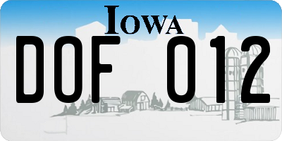 IA license plate DOF012