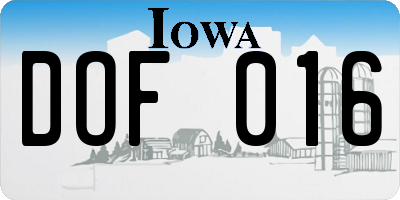IA license plate DOF016