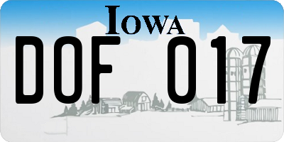 IA license plate DOF017