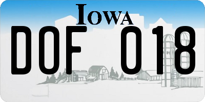 IA license plate DOF018