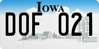 IA license plate DOF021