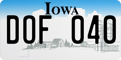 IA license plate DOF040