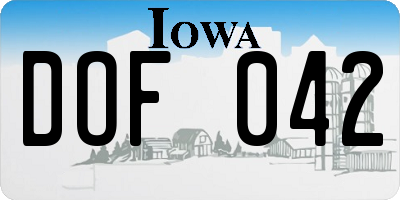 IA license plate DOF042