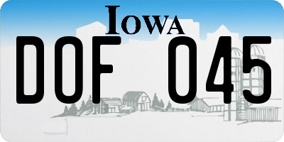 IA license plate DOF045