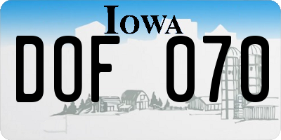 IA license plate DOF070