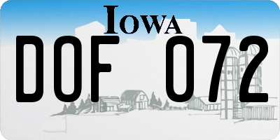 IA license plate DOF072