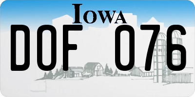 IA license plate DOF076