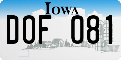 IA license plate DOF081