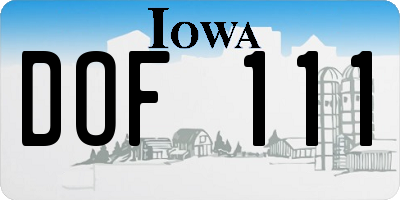 IA license plate DOF111