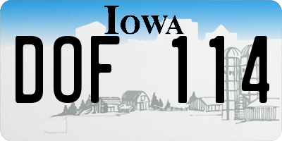 IA license plate DOF114