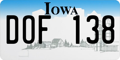 IA license plate DOF138