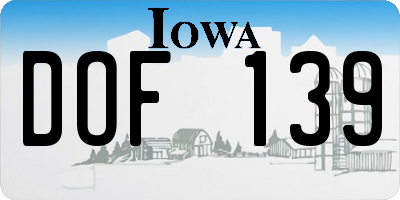 IA license plate DOF139