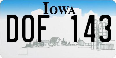 IA license plate DOF143