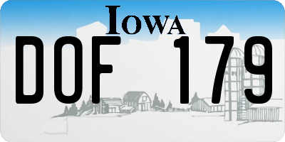 IA license plate DOF179