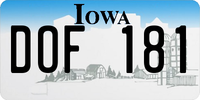 IA license plate DOF181