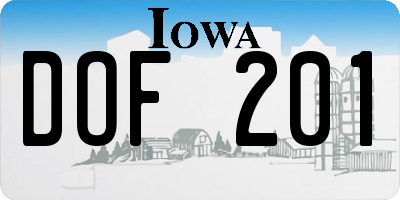 IA license plate DOF201