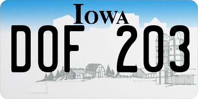 IA license plate DOF203