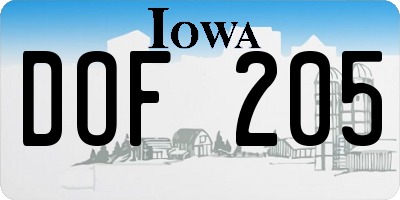 IA license plate DOF205