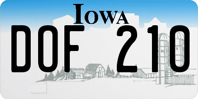 IA license plate DOF210