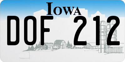 IA license plate DOF212