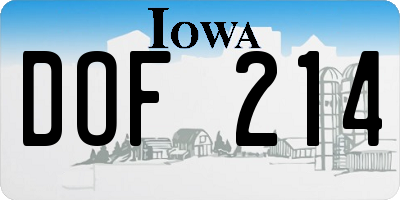 IA license plate DOF214
