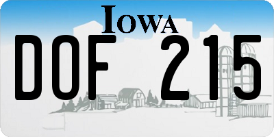 IA license plate DOF215
