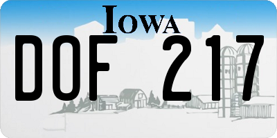 IA license plate DOF217