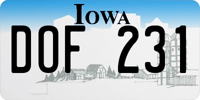 IA license plate DOF231