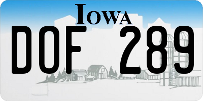 IA license plate DOF289