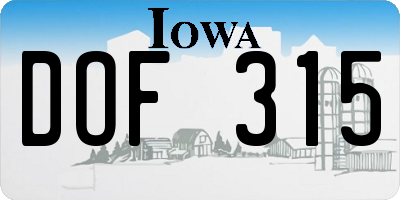 IA license plate DOF315